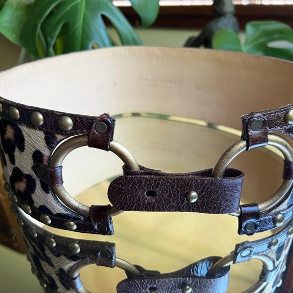 Streets Ahead Animal Printed Calf Hair Leather Studded Designer Belt - Picture 3 of 4